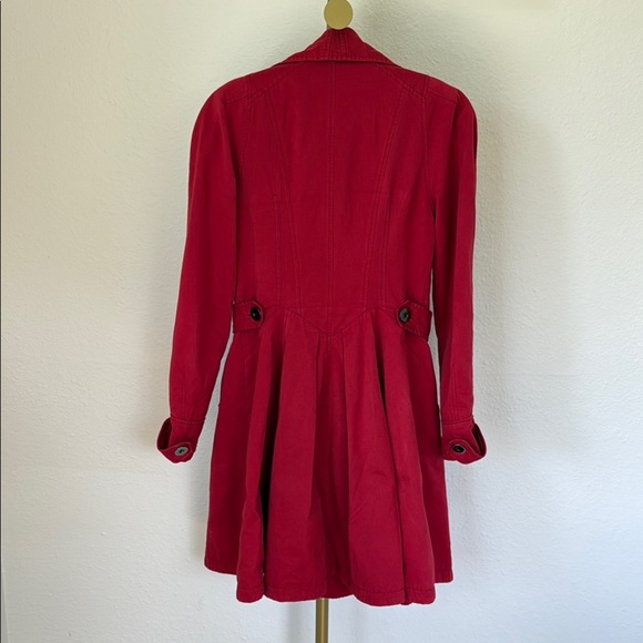 Vintage Red Denim Double Breasted Military Trench Coat Millard Fillmore Rock LA - Picture 2 of 10